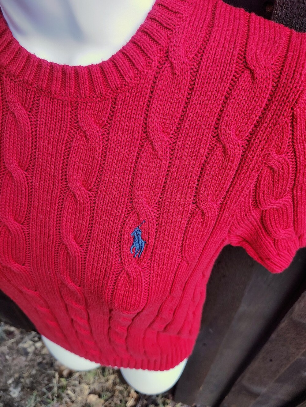 Ralph Lauren Red Cable-Knit Short Sleeve Sweater Top